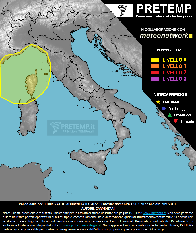 Mappa previsione del 14 marzo 2022