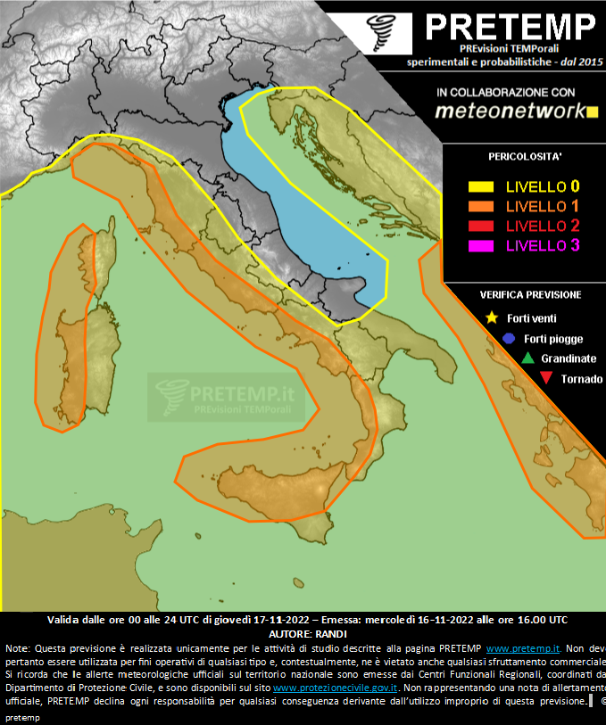 Mappa previsione del 17 novembre 2022