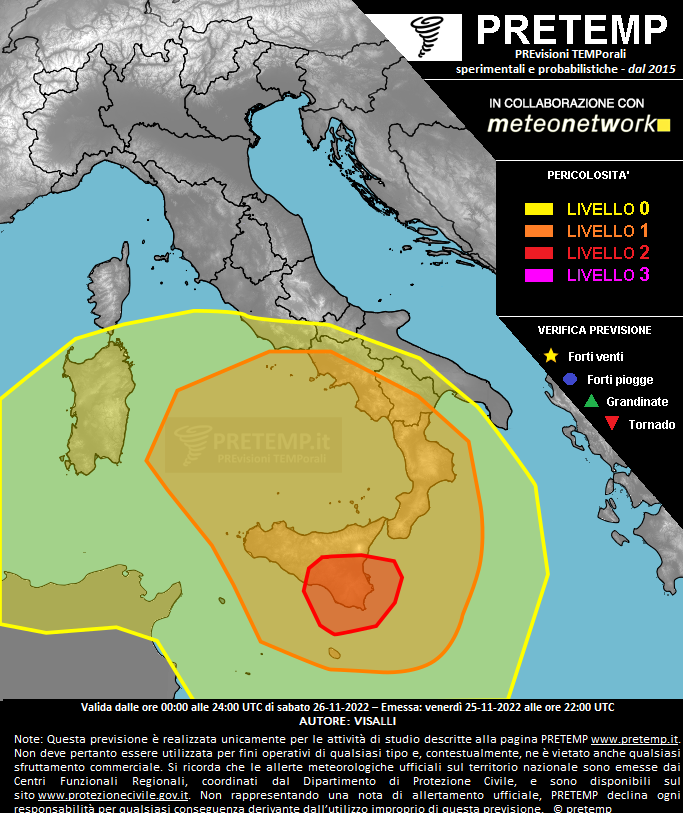 Mappa previsione del 26 novembre 2022
