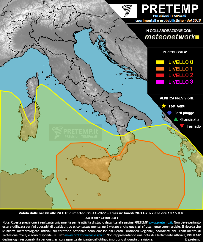 Mappa previsione del 29 novembre 2022