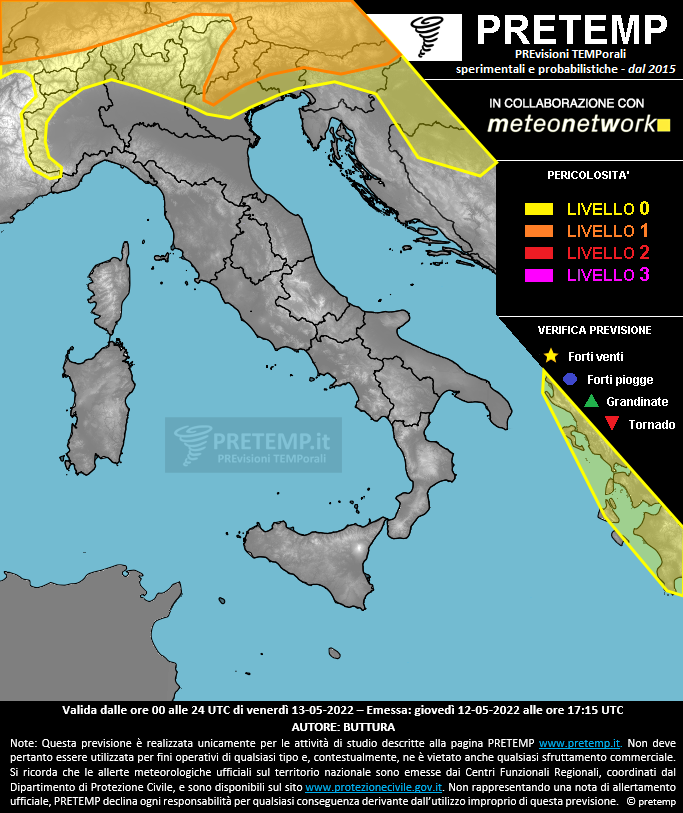 Mappa previsione del 13 maggio 2022