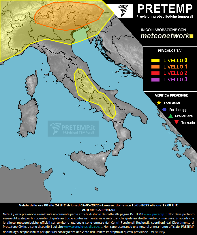 Mappa previsione del 16 maggio 2022