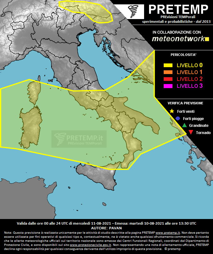 Mappa previsione del 11 agosto 2021