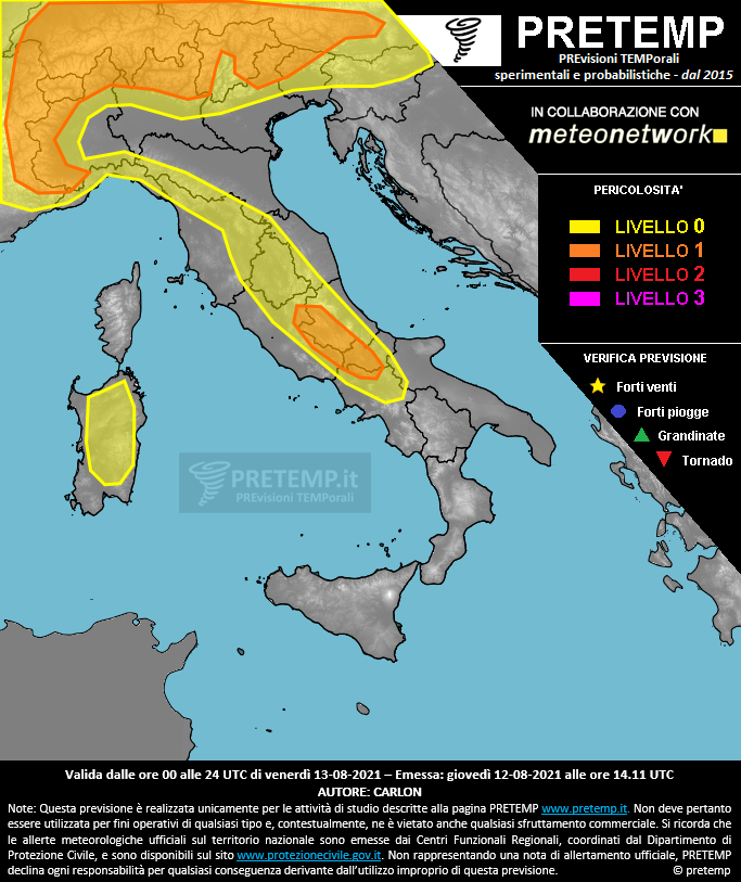 Mappa previsione del 13 agosto 2021