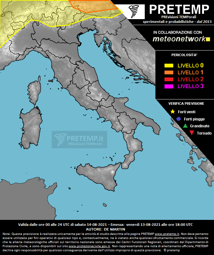 Mappa previsione del 14 agosto 2021