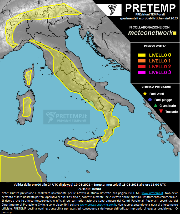 Mappa previsione del 19 agosto 2021