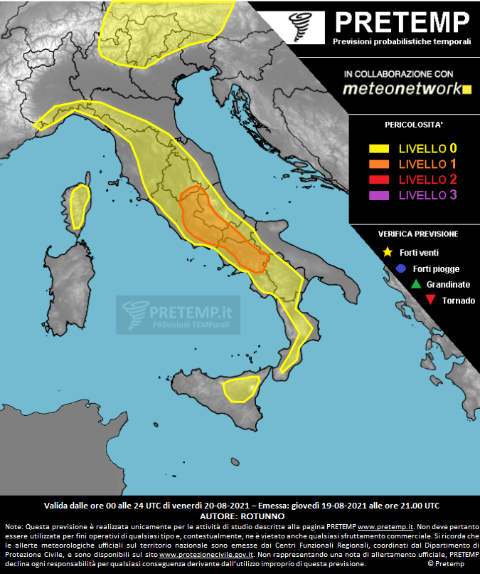 Mappa previsione del 20 agosto 2021