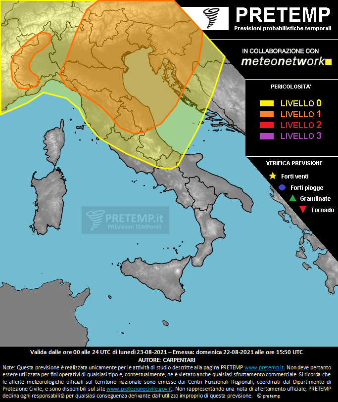 Mappa previsione del 23 agosto 2021
