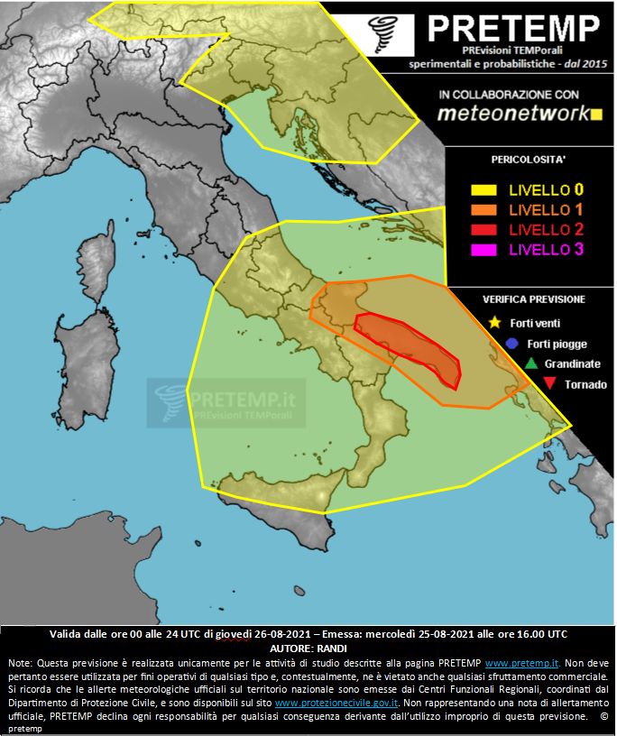 Mappa previsione del 26 agosto 2021