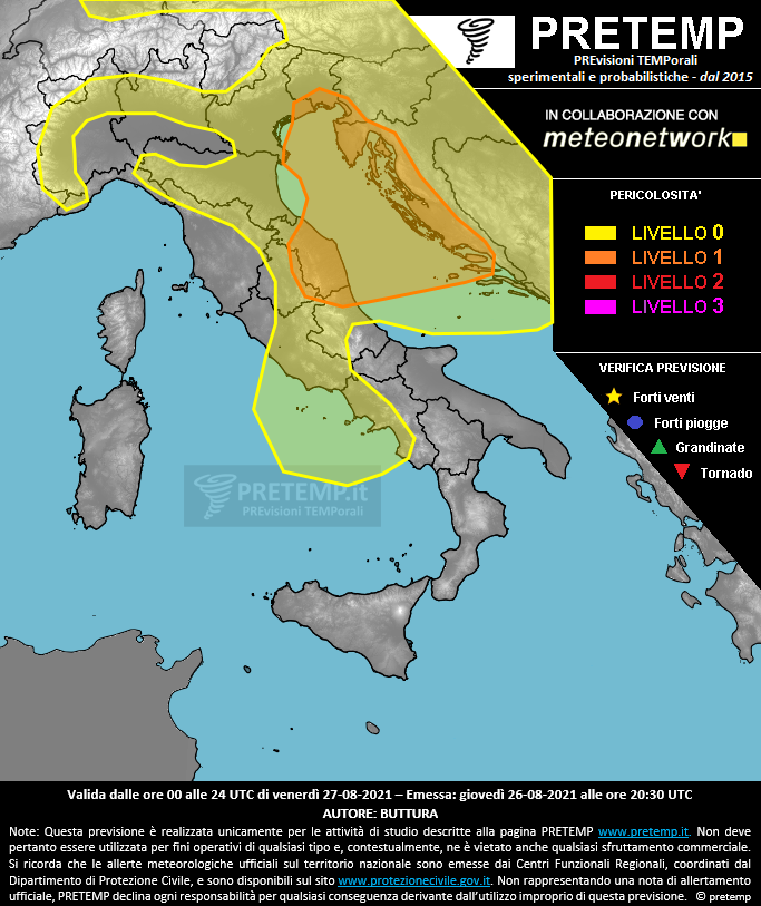 Mappa previsione del 27 agosto 2021