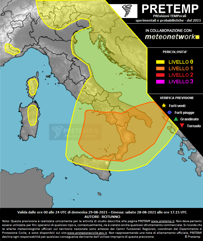 Mappa previsione del 29 agosto 2021