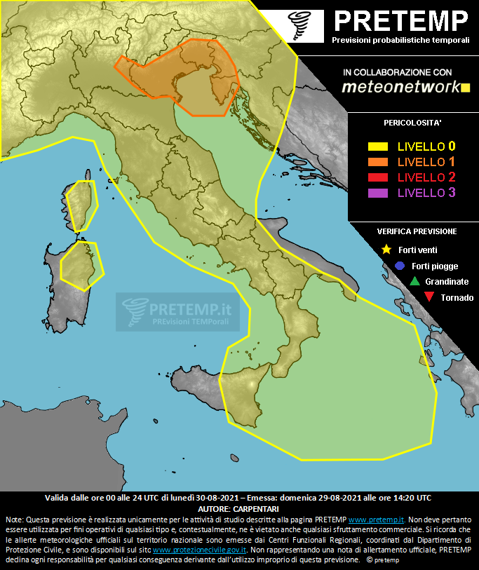 Mappa previsione del 30 agosto 2021