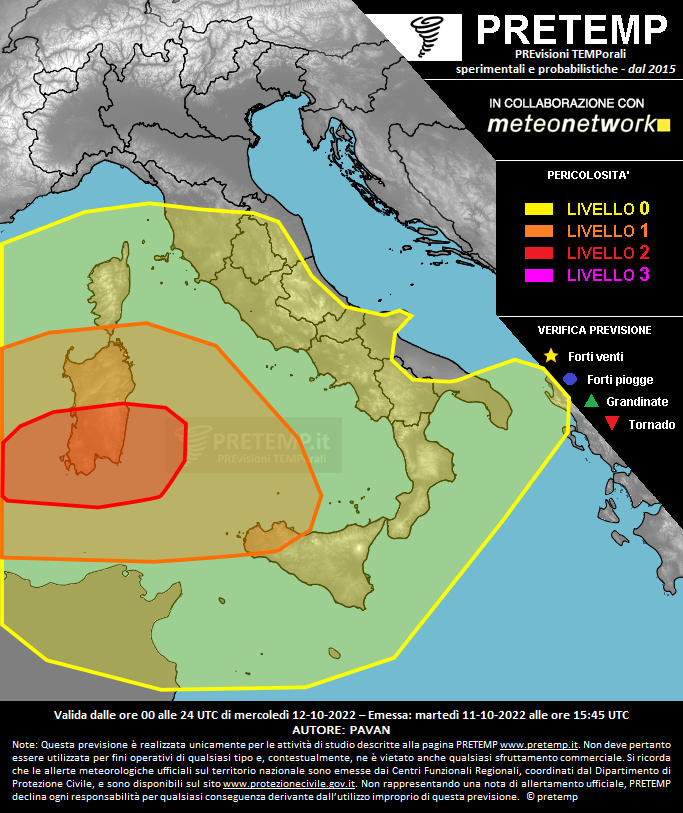 Mappa previsione del 12 ottobre 2022