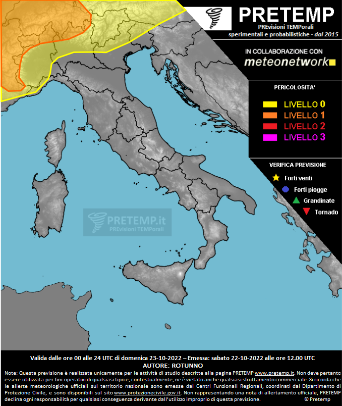 Mappa previsione del 23 ottobre 2022