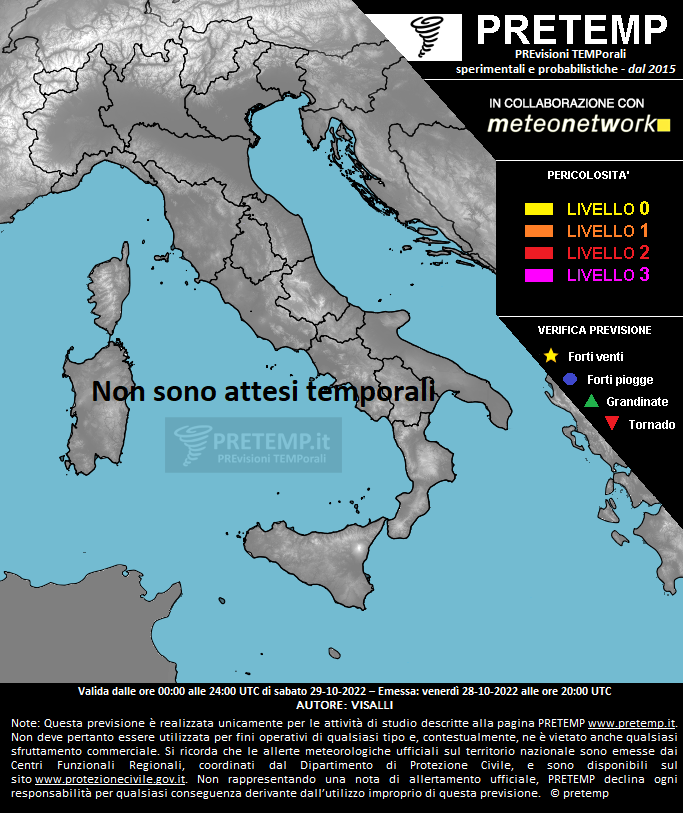 Mappa previsione del 29 ottobre 2022