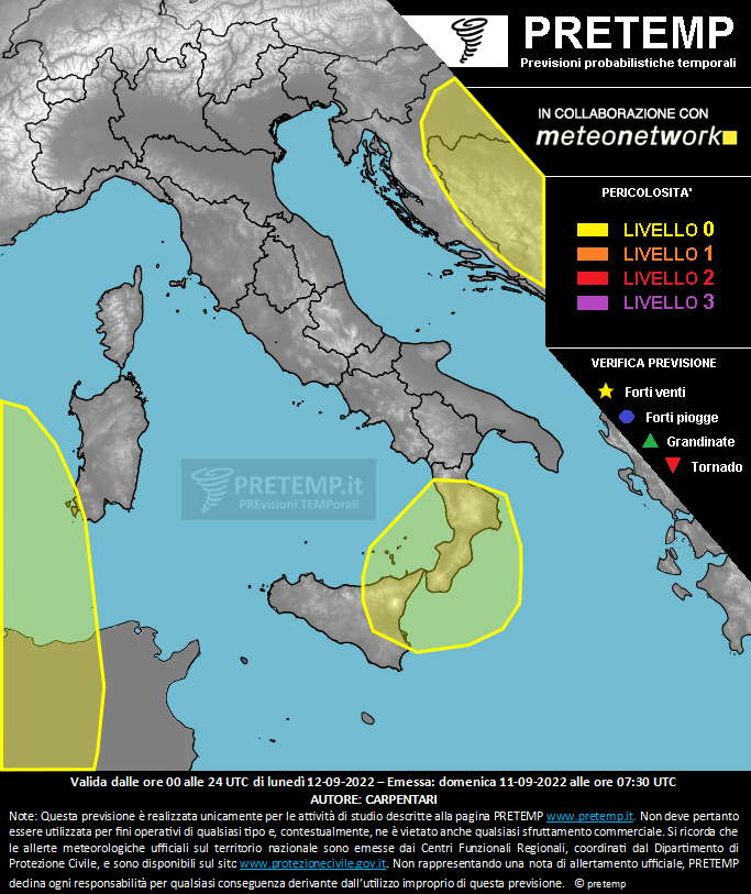 Mappa previsione del 12 settembre 2022