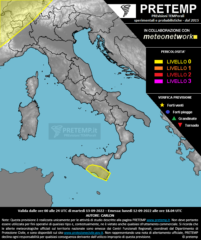 Mappa previsione del 13 settembre 2022