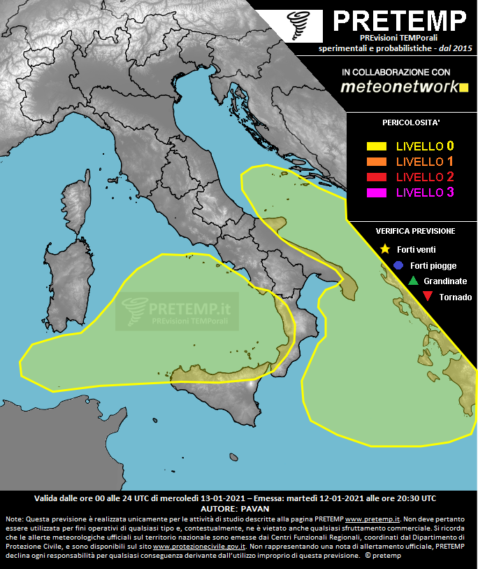 Mappa previsione del 14 gennaio 2021