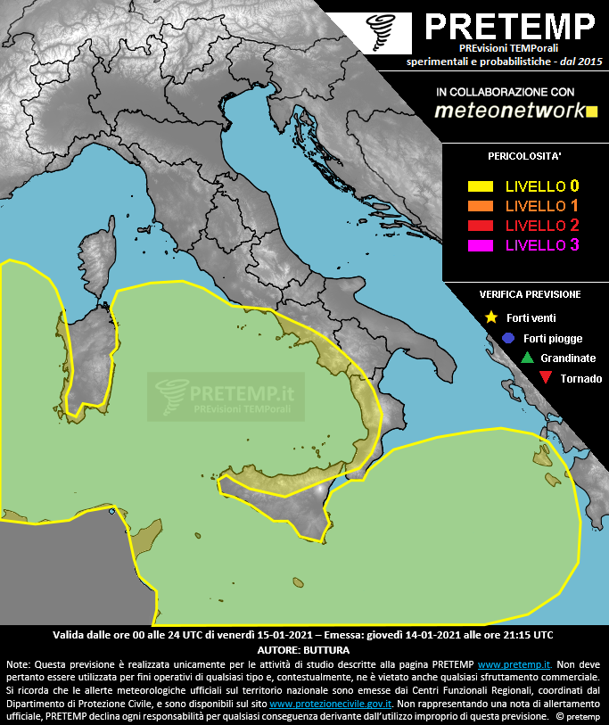 Mappa previsione del 15 gennaio 2021
