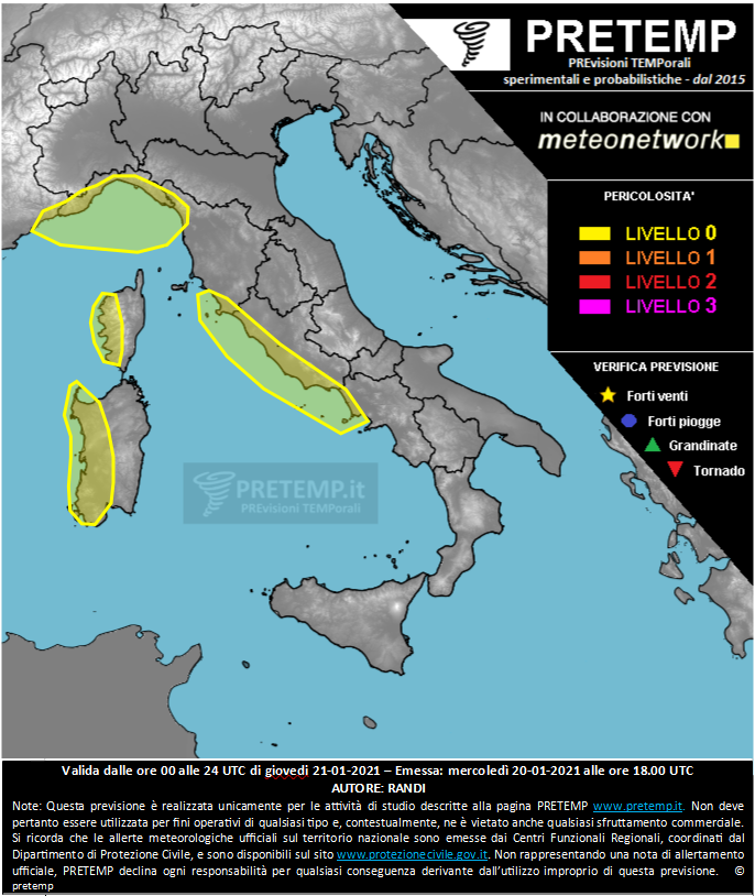 Mappa previsione del 18 gennaio 2021