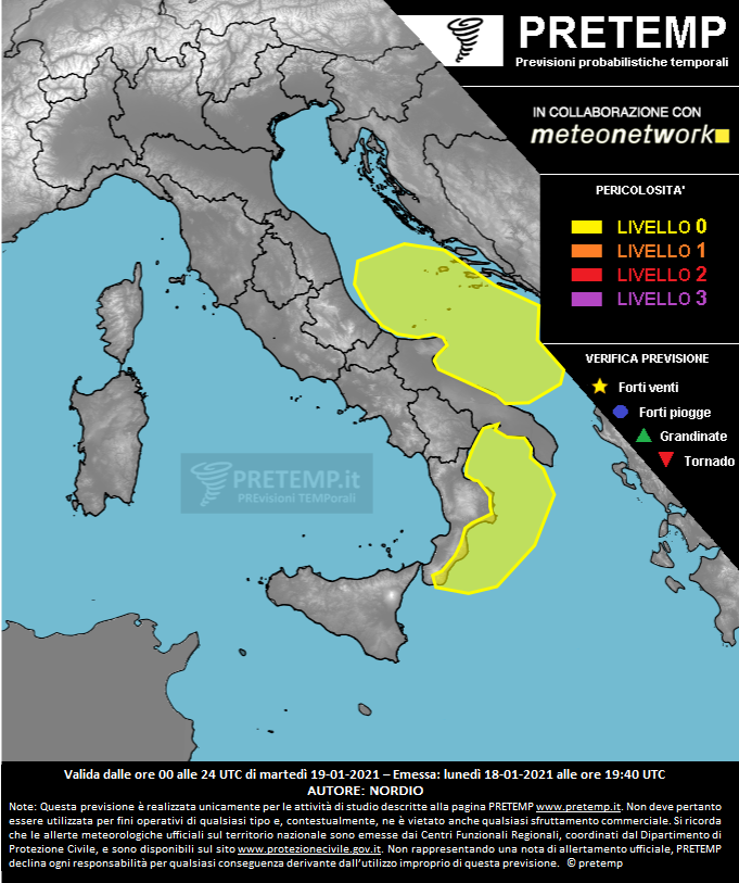 Mappa previsione del 19 gennaio 2021
