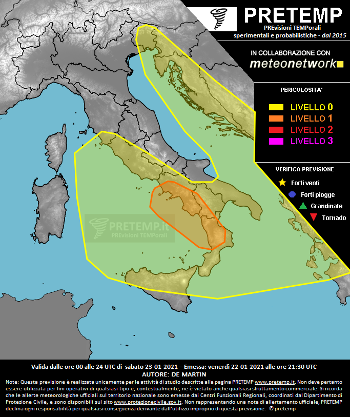 Mappa previsione del 23 gennaio 2021
