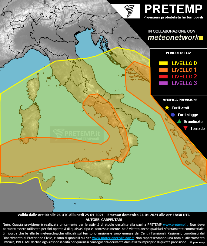 Mappa previsione del 25 gennaio 2021