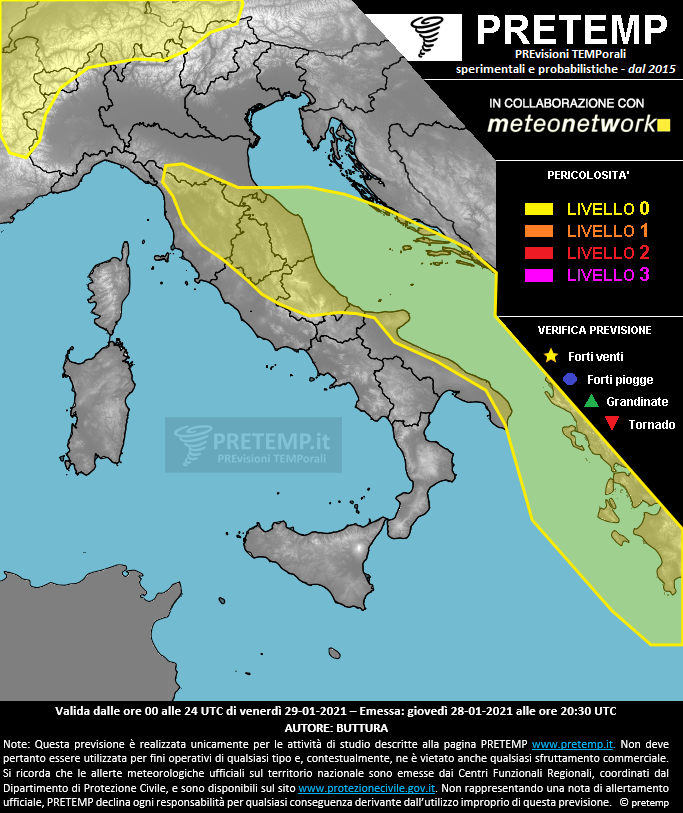 Mappa previsione del 29 gennaio 2021