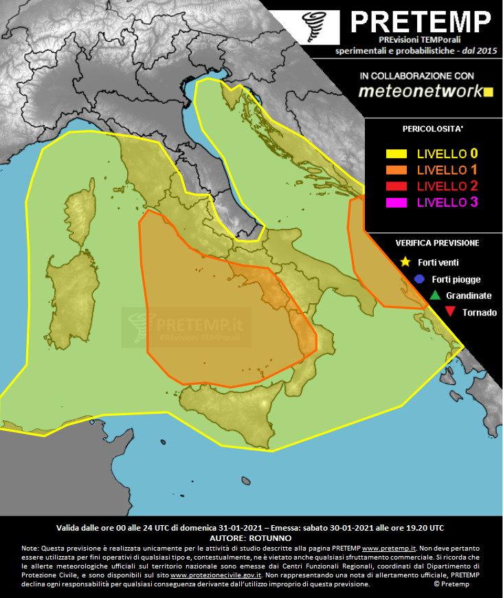 Mappa previsione del 31 gennaio 2021