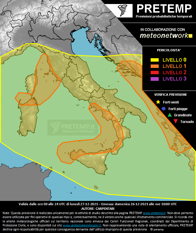 Mappa previsione del 27 dicembre 2021