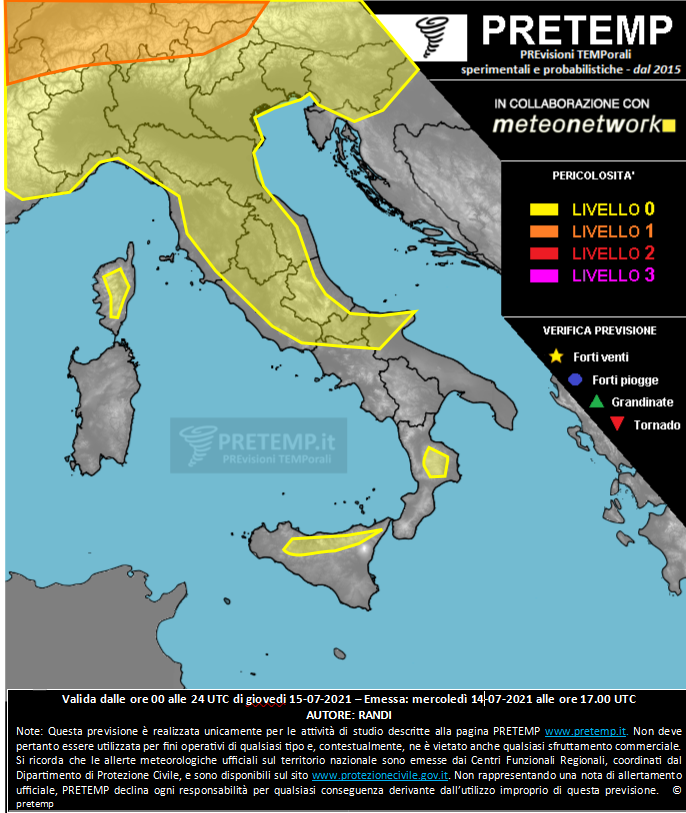 Mappa previsione del 15 luglio 2021