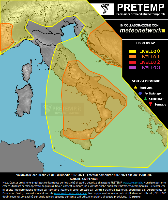 Mappa previsione del 19 luglio 2021
