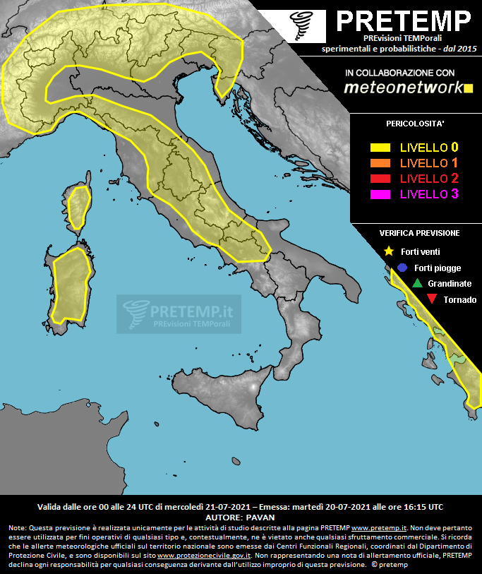 Mappa previsione del 21 luglio 2021