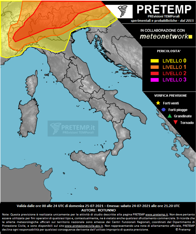 Mappa previsione del 25 luglio 2021
