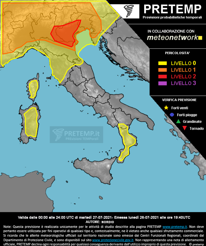 Mappa previsione del 27 luglio 2021