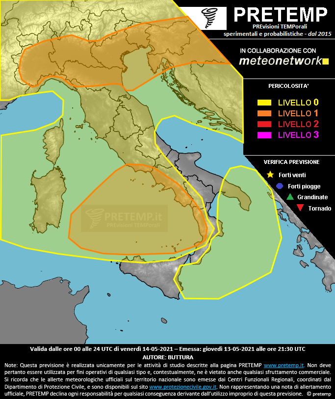 Mappa previsione del 14 maggio 2021