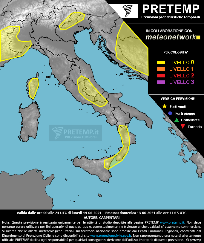 Mappa previsione del 14 giugno 2021