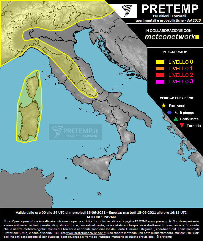 Mappa previsione del 16 giugno 2021