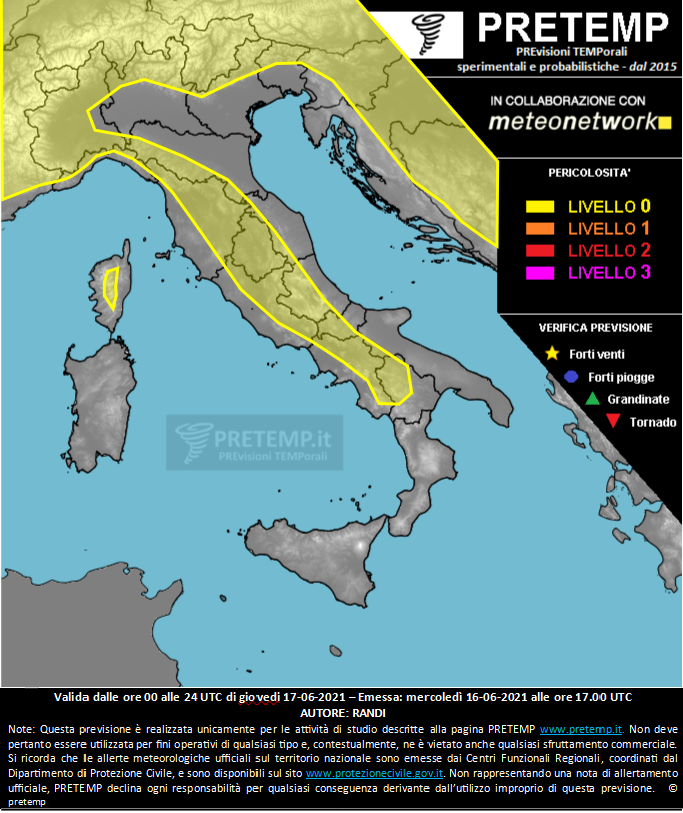 Mappa previsione del 17 giugno 2021