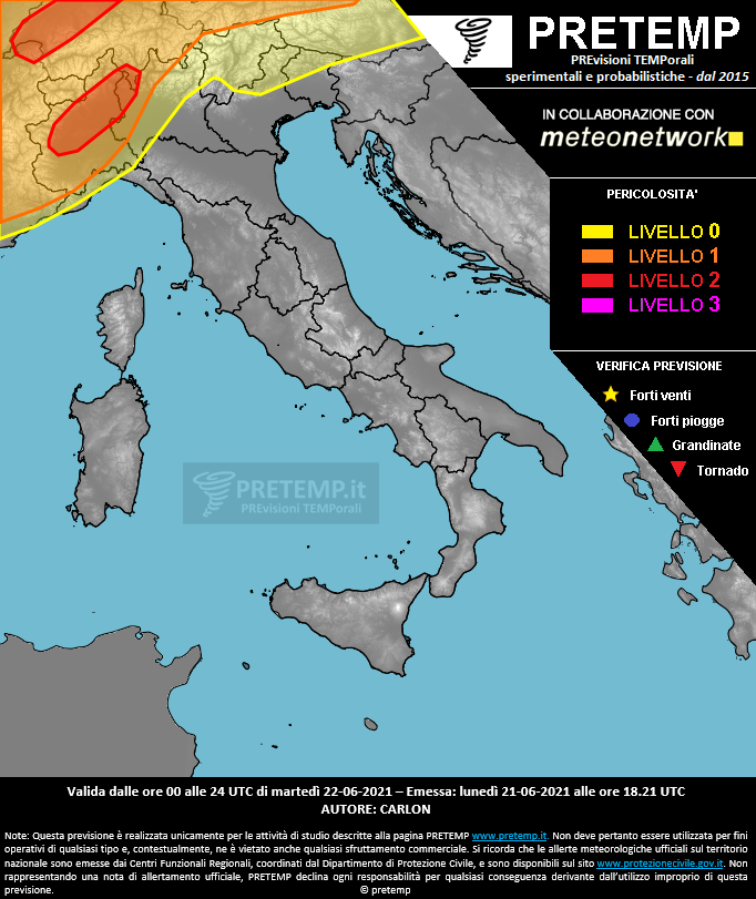 Mappa previsione del 22 giugno 2021