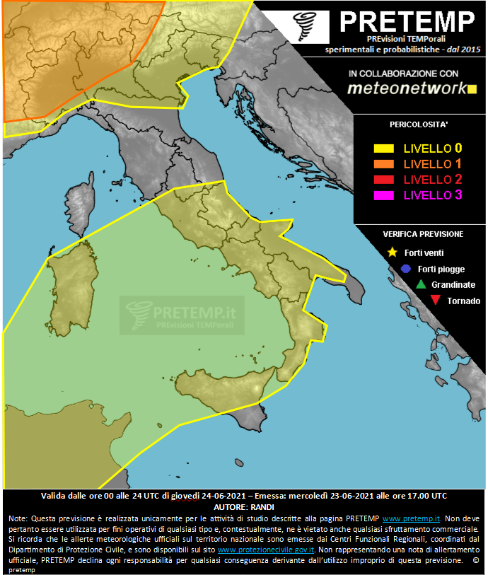 Mappa previsione del 24 giugno 2021
