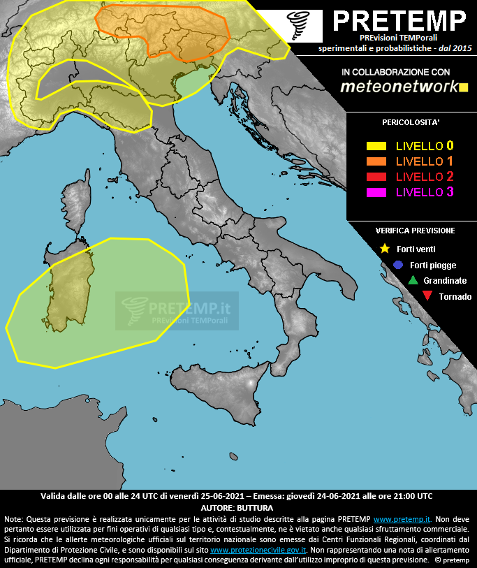 Mappa previsione del 25 giugno 2021
