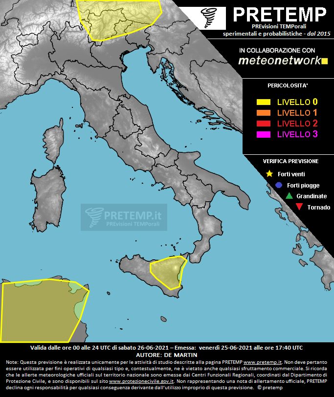Mappa previsione del 26 giugno 2021