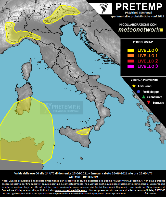 Mappa previsione del 27 giugno 2021