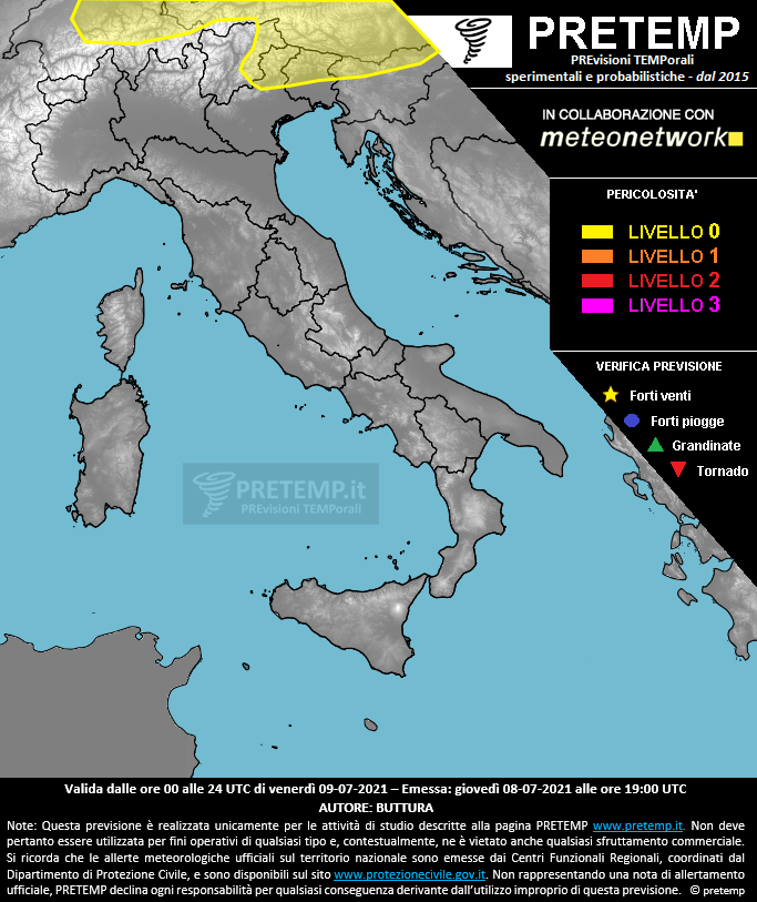 Mappa previsione del 09 luglio 2021