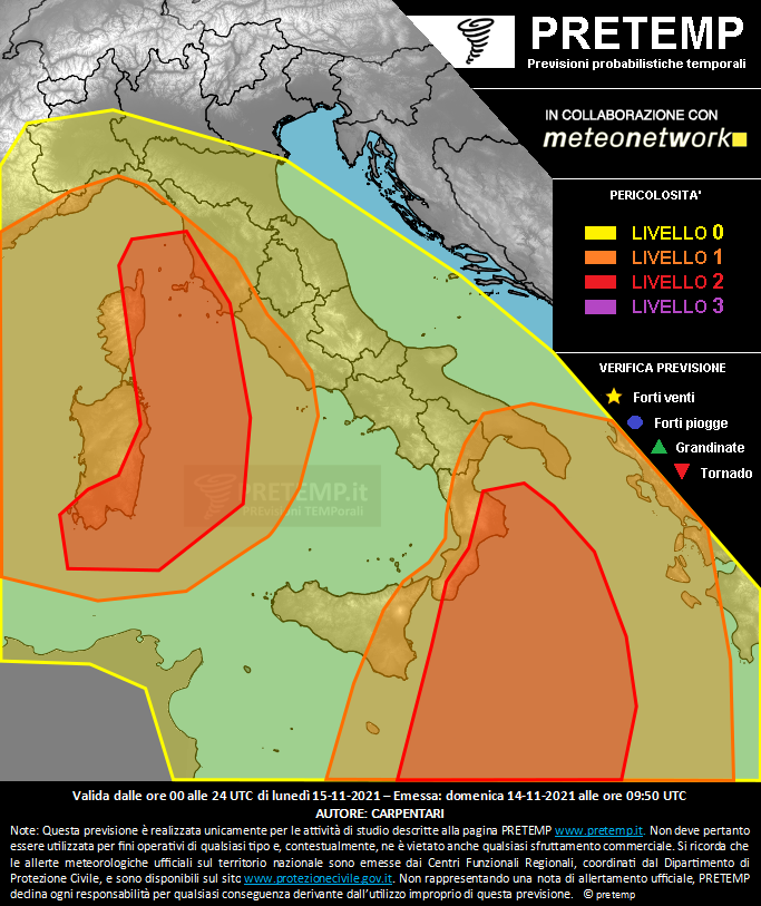 Mappa previsione del 15 novembre 2021