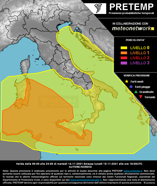 Mappa previsione del 16 novembre 2021