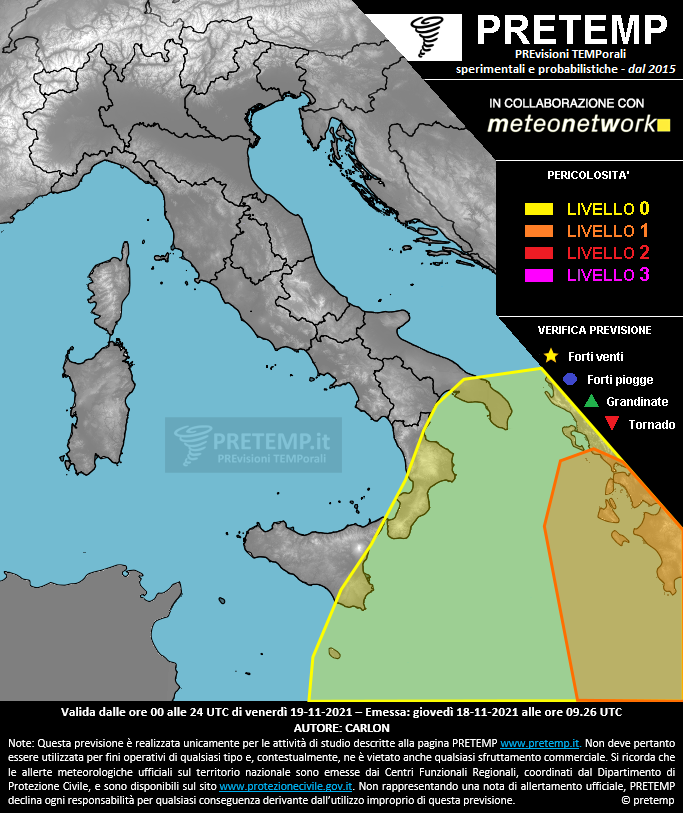 Mappa previsione del 19 novembre 2021
