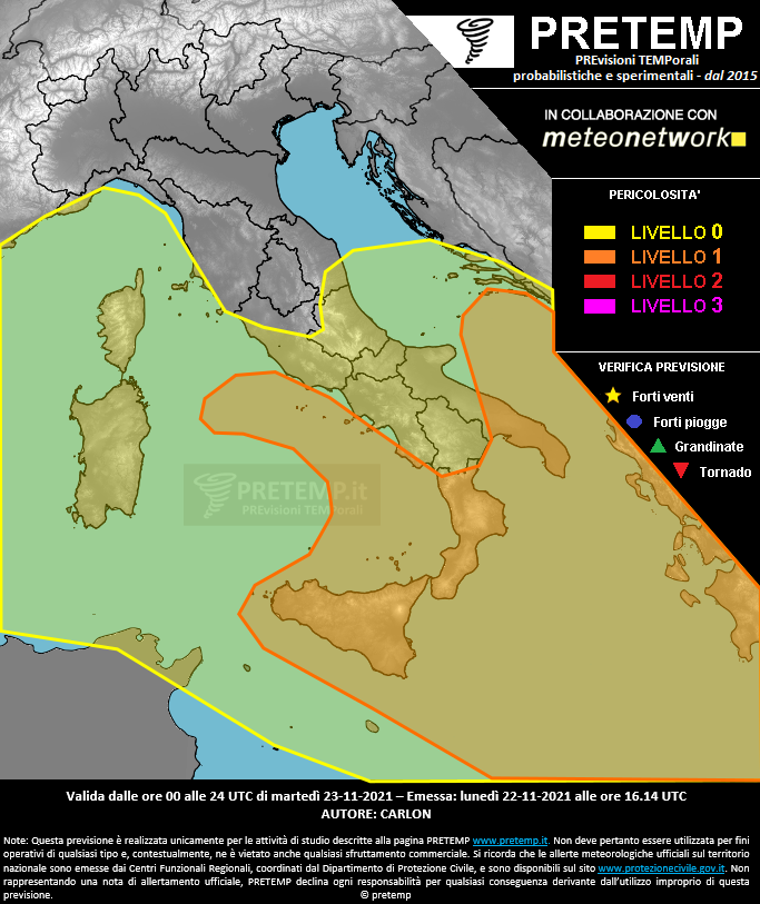 Mappa previsione del 23 novembre 2021