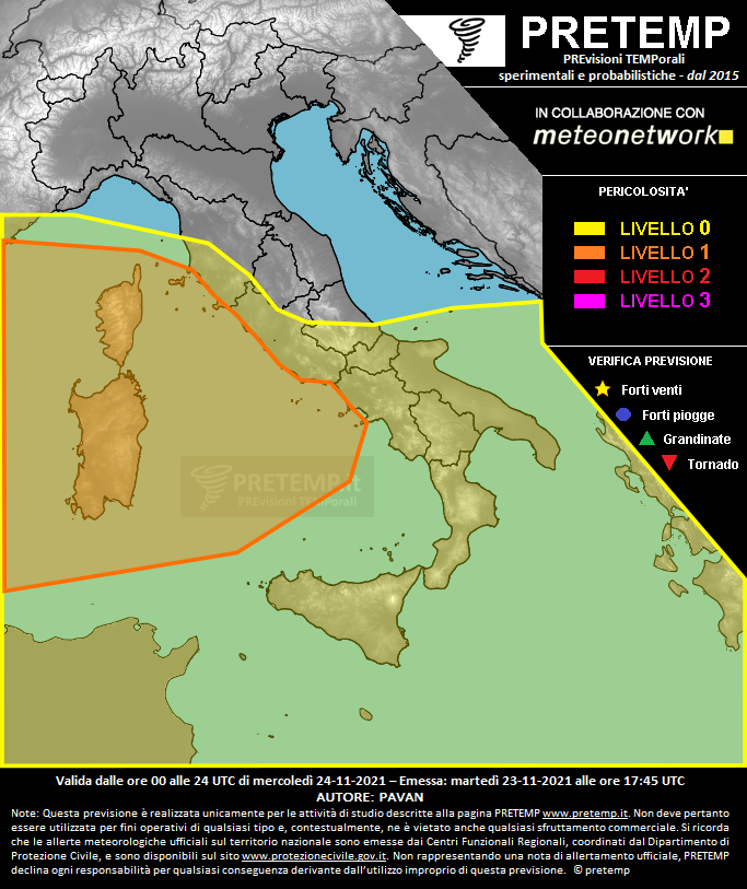 Mappa previsione del 24 novembre 2021